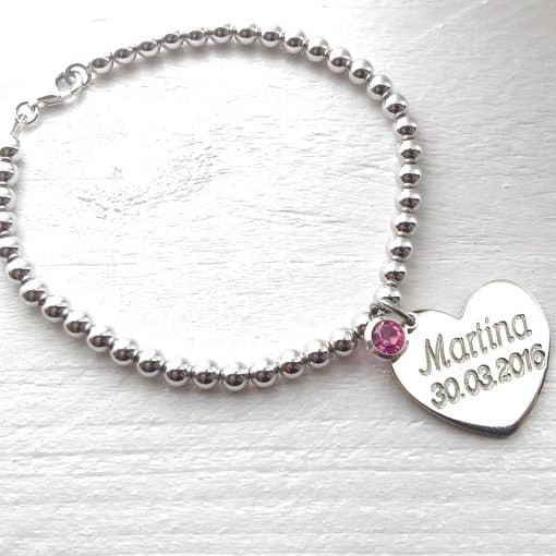Bracciale in argento con cuore e cristallo rosa - immagine 2