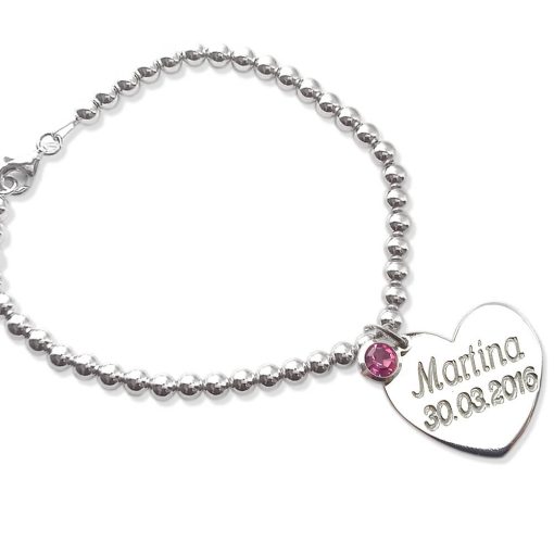 Bracciale in argento con cuore e cristallo rosa