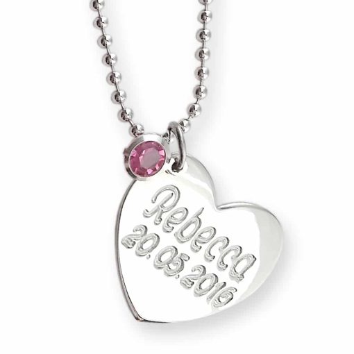 Collana in argento con cuore e cristallo rosa