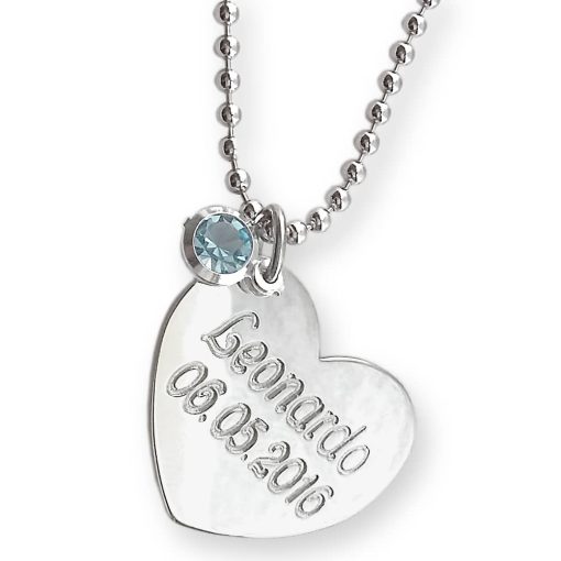 Collana in argento con cuore e cristallo azzurro