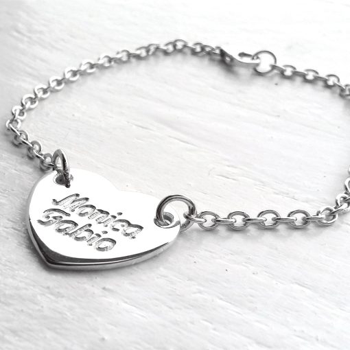 Braccialetto in argento 925 cuore con incisione nome - immagine 3
