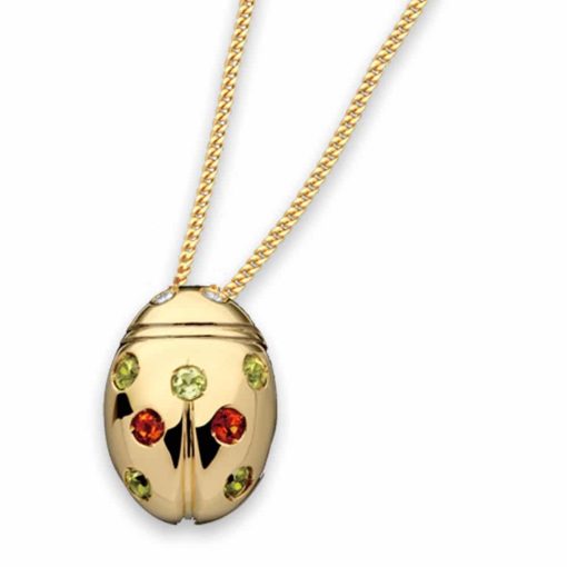 Collana con ciondolo coccinella in oro e pietre