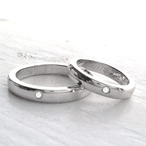 Coppia di fedi in argento 925 con diamanti naturali - immagine 2