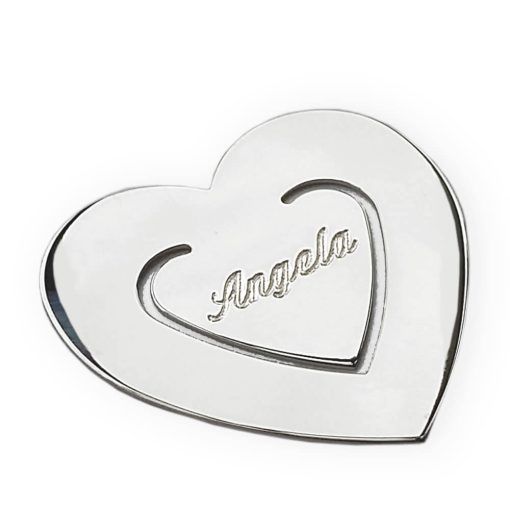 Segnalibro cuore in argento con incisione