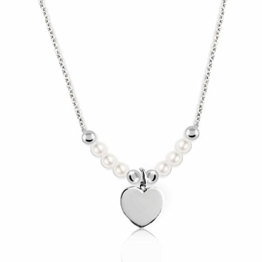 Collana in argento con perle di fiume e cuore pendente