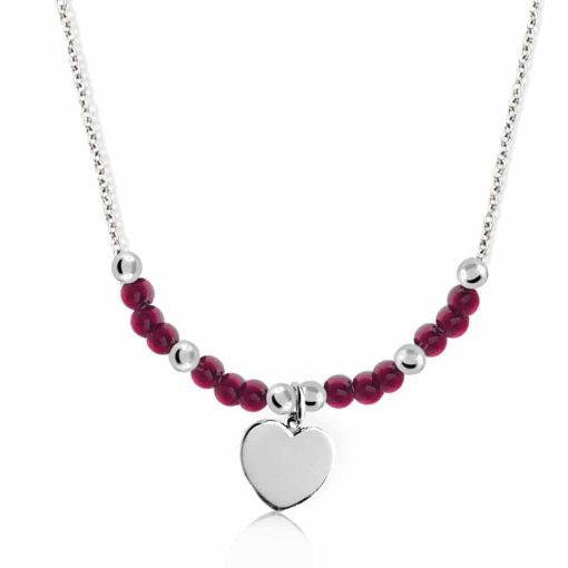 Collana in argento con radice di rubino e cuore pendente