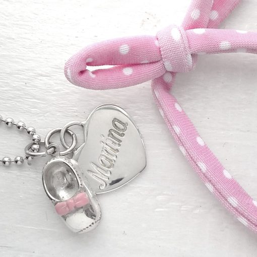 Collana ciondolo scarpetta neonato e cuore personalizzato - immagine 2