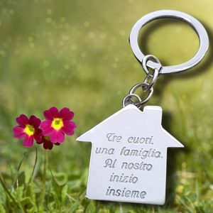 Portachiavi casetta in argento 925 con incisione personalizzata
