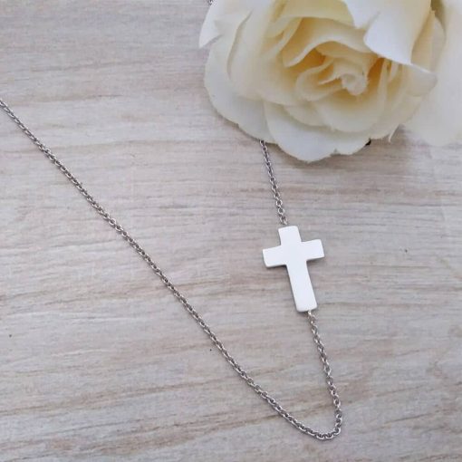 Collana in argento con croce laterale - immagine 2