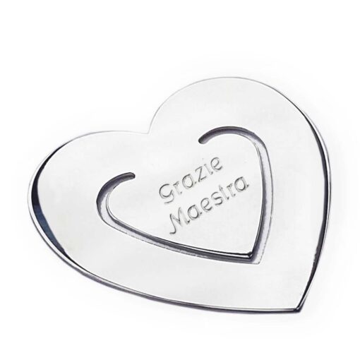 Segnalibro cuore in argento Grazie Maestra