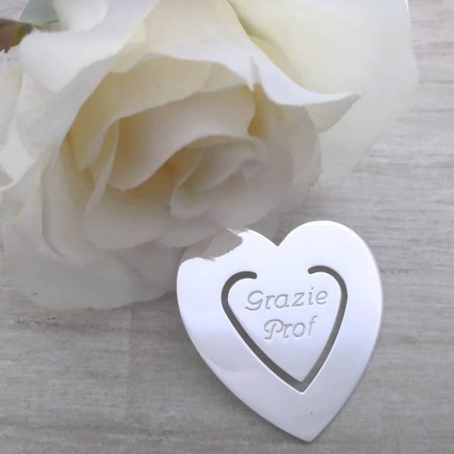 Segnalibro cuore in argento Grazie Maestra - immagine 3