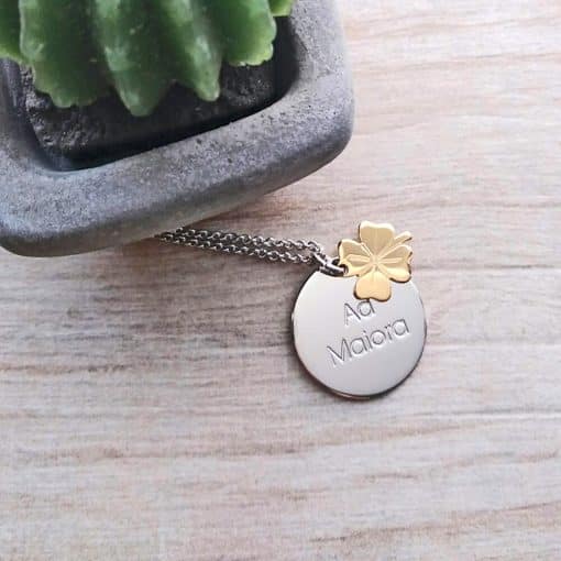 Collana in argento con quadrifoglio dorato - immagine 3