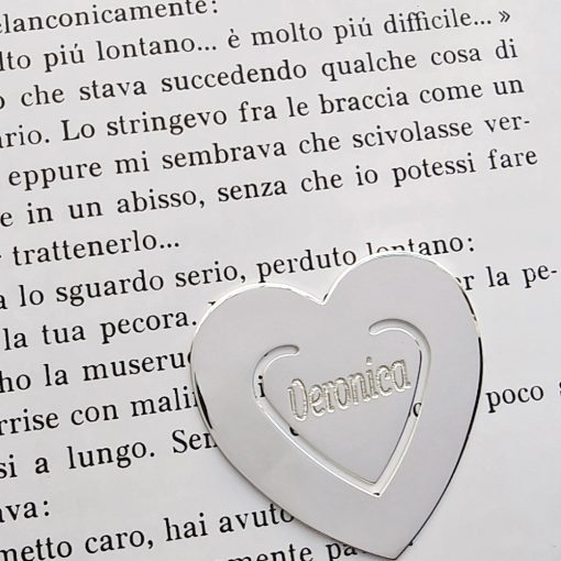 Segnalibro cuore in argento con incisione - immagine 3