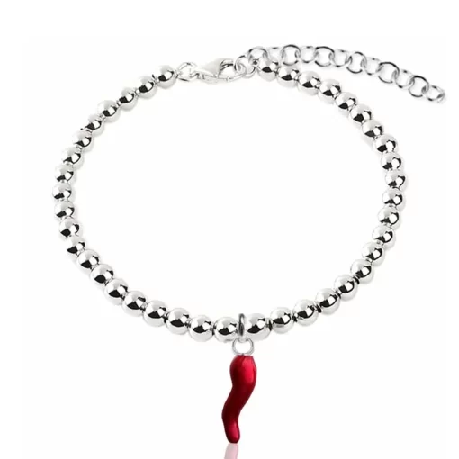 Braccialetto con cornetto portafortuna in argento 925