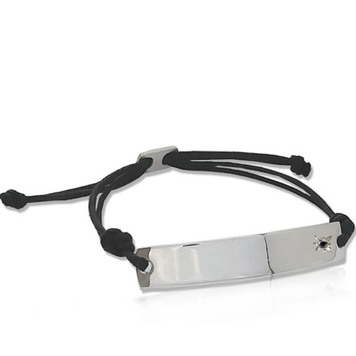 Braccialetto in argento con diamante nero e incisione sul retro