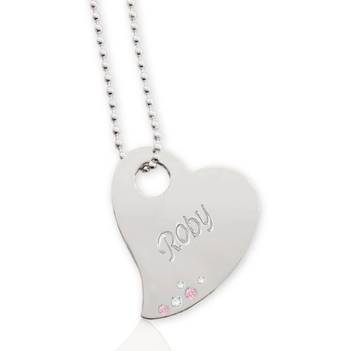 Collana con cuore e cubic zirconia, incisione personalizzata