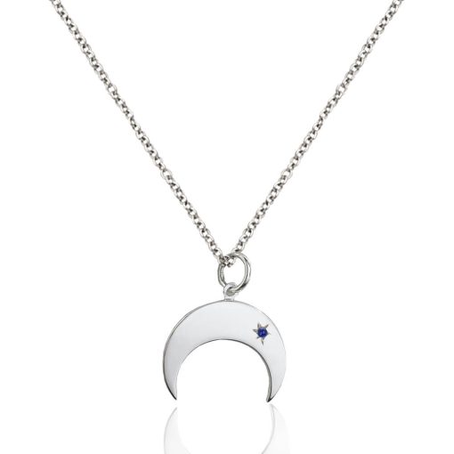 Collana con ciondolo mezzaluna in argento 925 e zircone blu