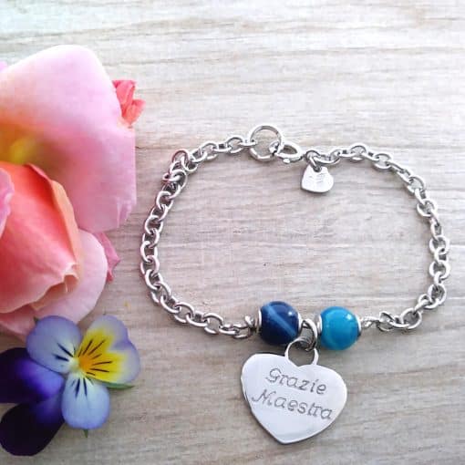 Braccialetto Grazie Maestra in argento e agata blu - immagine 3