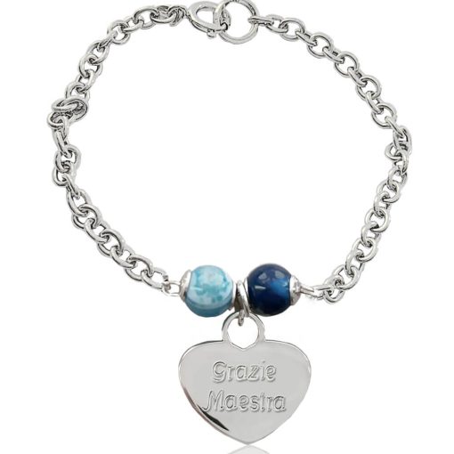 Braccialetto Grazie Maestra in argento e agata blu