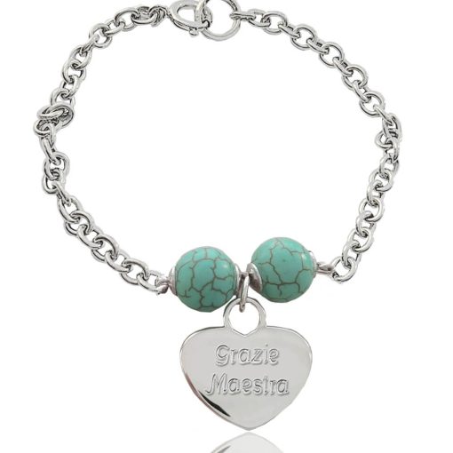 Braccialetto Grazie Maestra in argento e aulite turchese