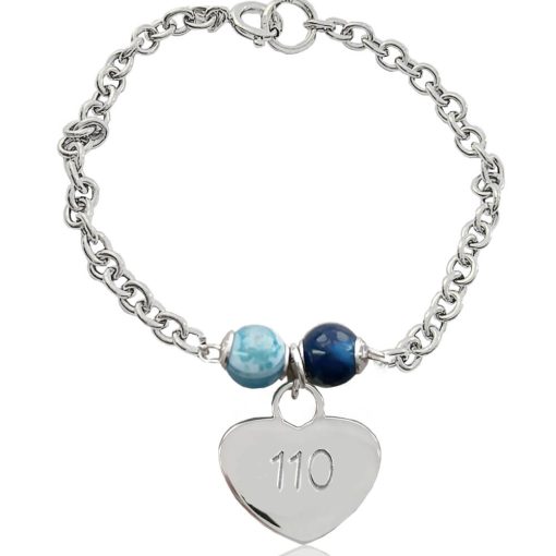 Braccialetto in argento e agata blu con cuore personalizzabile