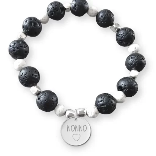 Bracciale Nonno nipote in argento 925 e pietra lavica