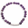 Braccialetto elastico con ametiste sfaccettate e sfere in argento