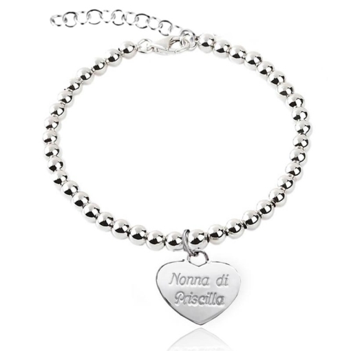 Bracciale boule con cuore personalizzabile. Regalo per le nonne