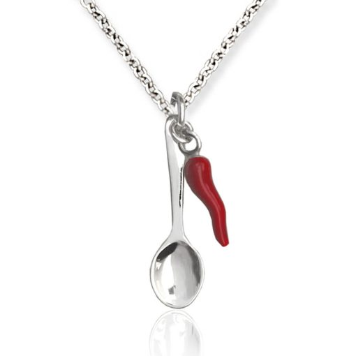 Collana in argento con ciondolo cucchiaio e peperoncino