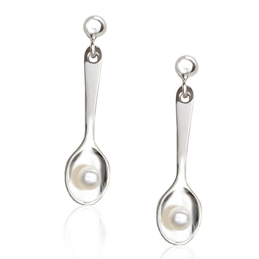 Orecchini in argento con cucchiaio pendente e perla