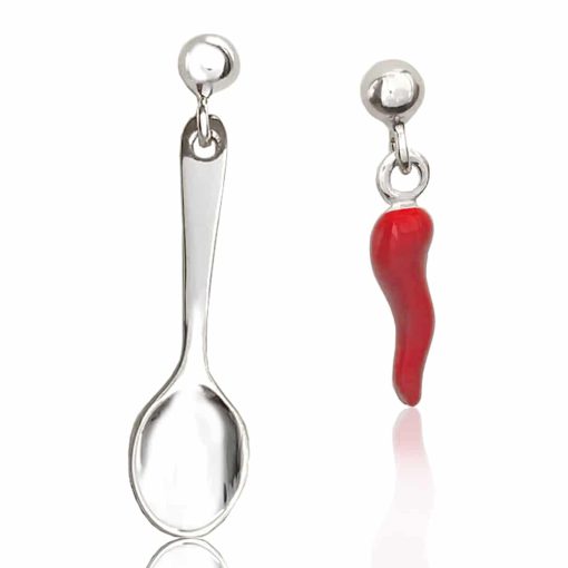 Orecchini in argento con cucchiaio e peperoncino