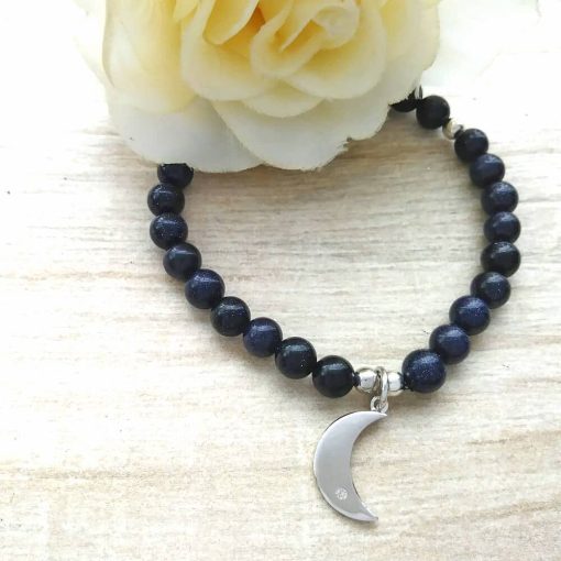 Braccialetto elastico con pietra del sole e luna pendente in argento 925 - immagine 2