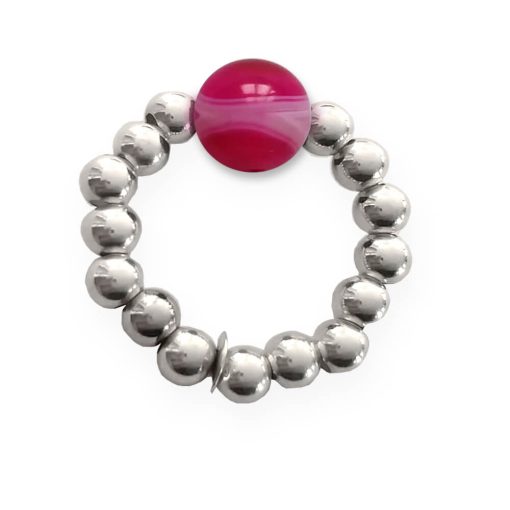 Anello elastico in argento 925 con agata rosa striata