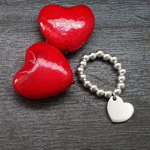 Anello elastico in argento 925 con cuore pendente - immagine 5