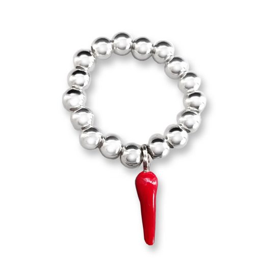 Anello elastico in argento 925 con cornetto portafortuna