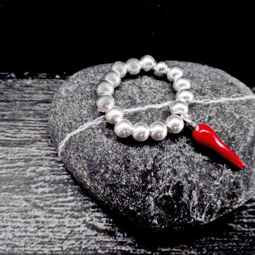Anello elastico in argento 925 con cornetto portafortuna - immagine 2
