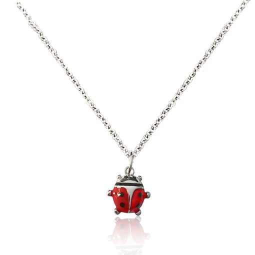 Collana in argento con ciondolo coccinella in argento smaltato