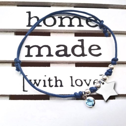 Braccialetto in cordino cerato con pendente forma di stellina e cristallo azzurro - immagine 2