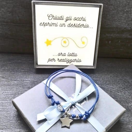 Braccialetto in cordino cerato con pendente forma di stellina e cristallo azzurro - immagine 3