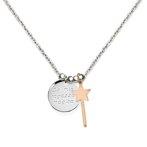 Collana in argento con ciondolo bacchetta magica e frase personalizzabile