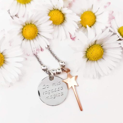 Collana in argento con ciondolo bacchetta magica e frase personalizzabile - immagine 4
