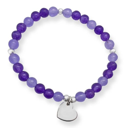 Braccialetto elastico con giada viola e cuore pendente