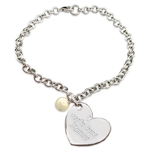 Braccialetto in argento con perla ti voglio bene mamma