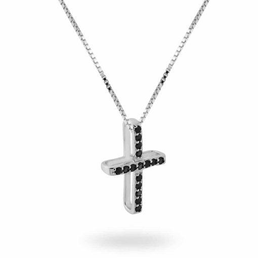 Collana con ciondolo croce Latina e 16 zirconi neri