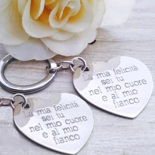 Coppia di portachiavi cuore in argento personalizzabile