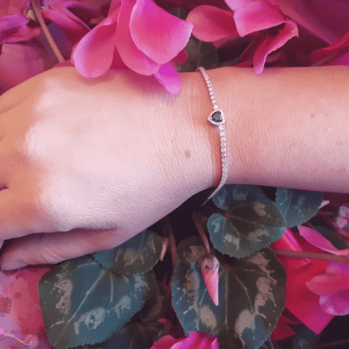 Bracciale Tennis in argento 925 con cuore blu zaffiro