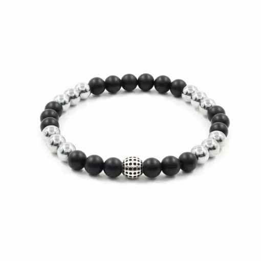 Bracciale elastico con agata nera, ematite e argento 925