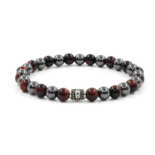 Bracciale elastico con occhio di tigre, ematite e argento 925