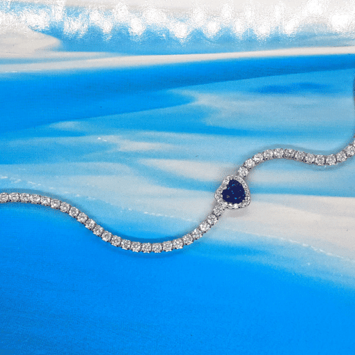 Bracciale Tennis in argento 925 con cuore blu zaffiro