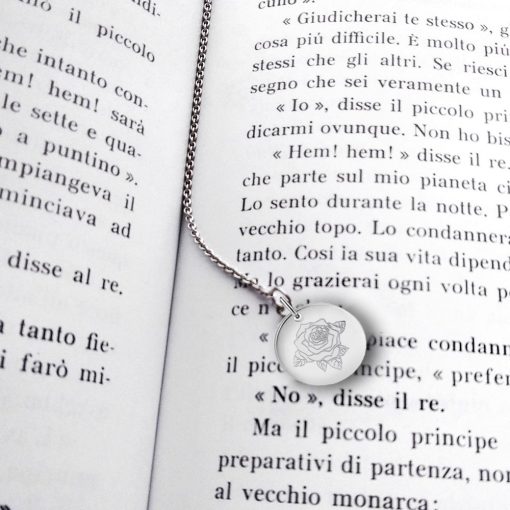 Segnalibro personalizzabile in argento con rosa incisa